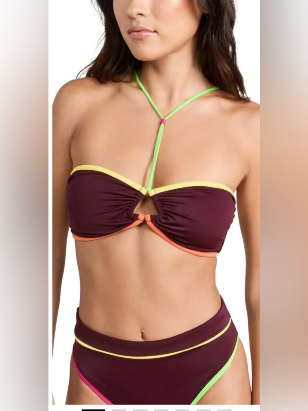 Agua Bendita Erma Colorblock Bikini Top in Tout Green Size Large NWOT
